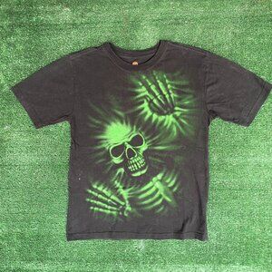 Vintage Y2K Glowing Skeleton Skull AOP Baby Tee Cropped S Cyber Goth Punk Emo